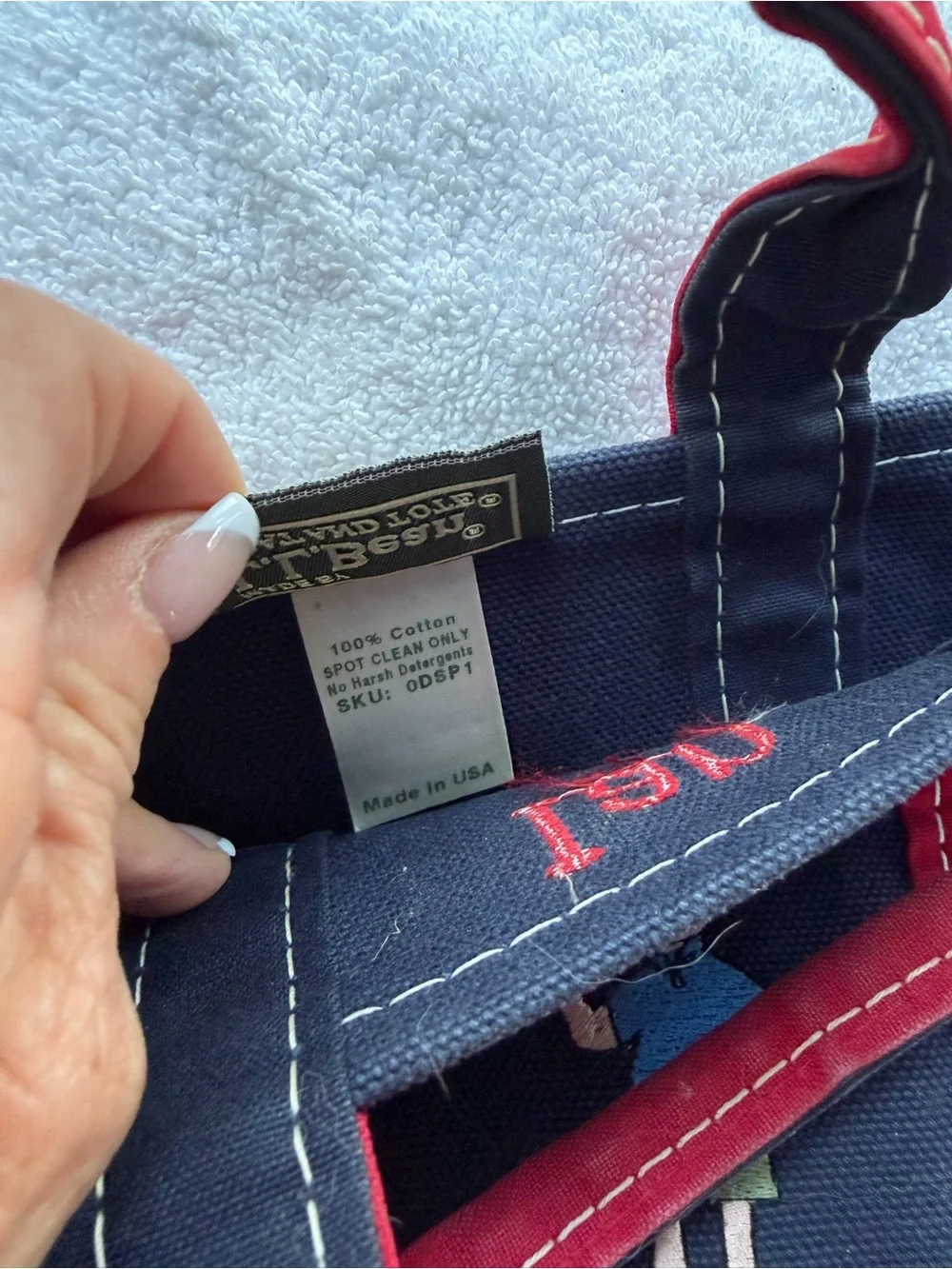L.L. Bean Navy and Red Personalized “Ian” mini Boat & Tote with Boy Embroidery